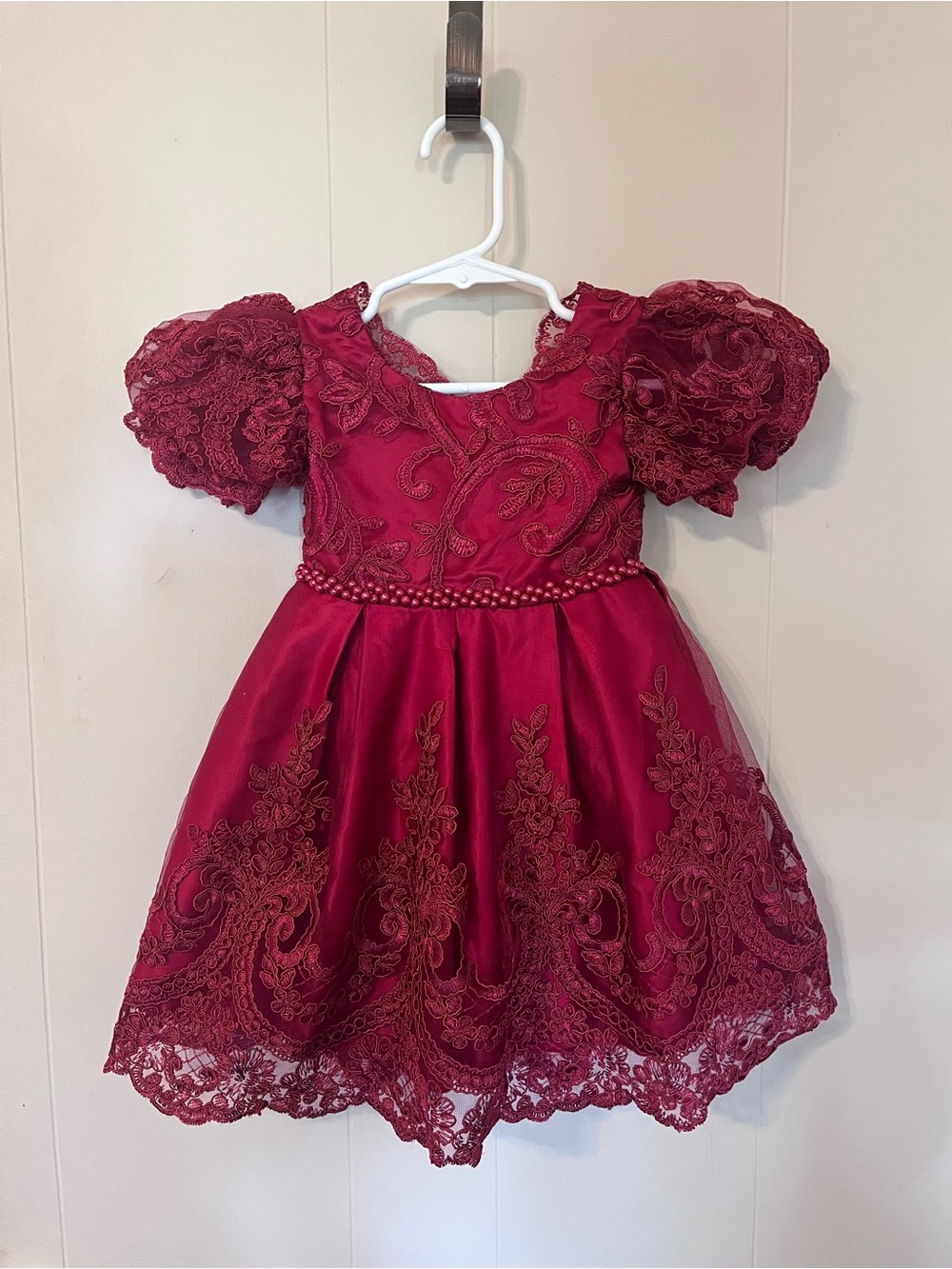 Girls Embroidered Burgundy Lace Special Occasion Dress
